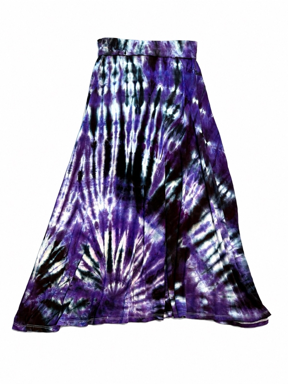 Women's Size XL Black and Purple Tie-Dye Rayon Fold Over Maxi Skirt